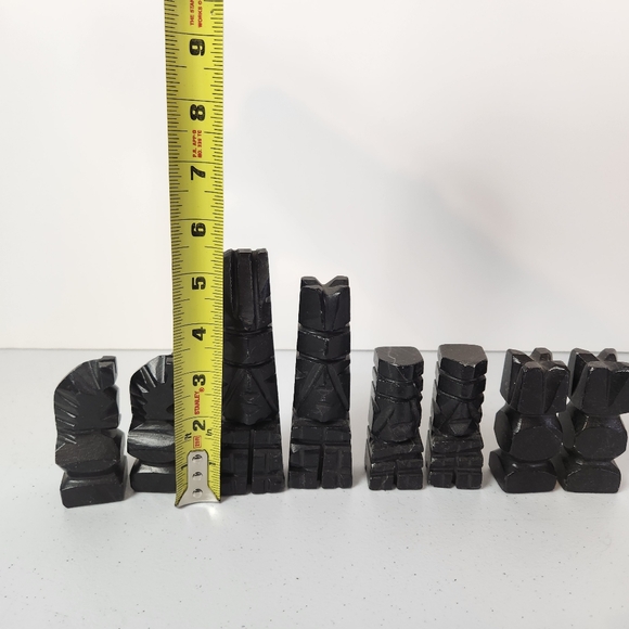 Vintage Complete 32 Piece Aztec Mexico Chess Set Carved Stone Marble Quartz 70s - Picture 6 of 8